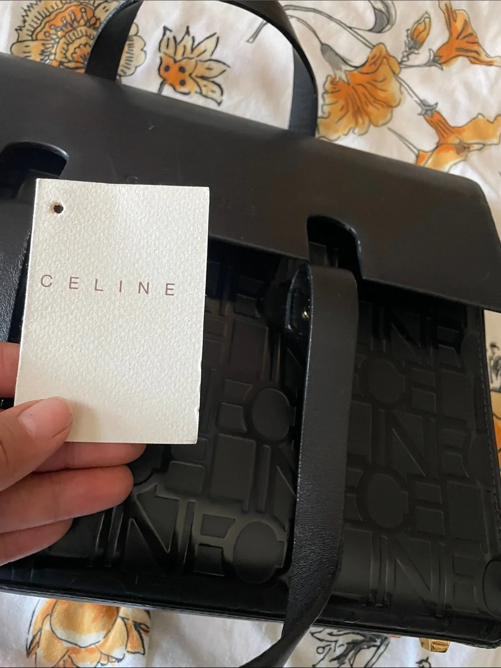 Celine Black Embossed Logo Leather Top-Handle Briefcase
